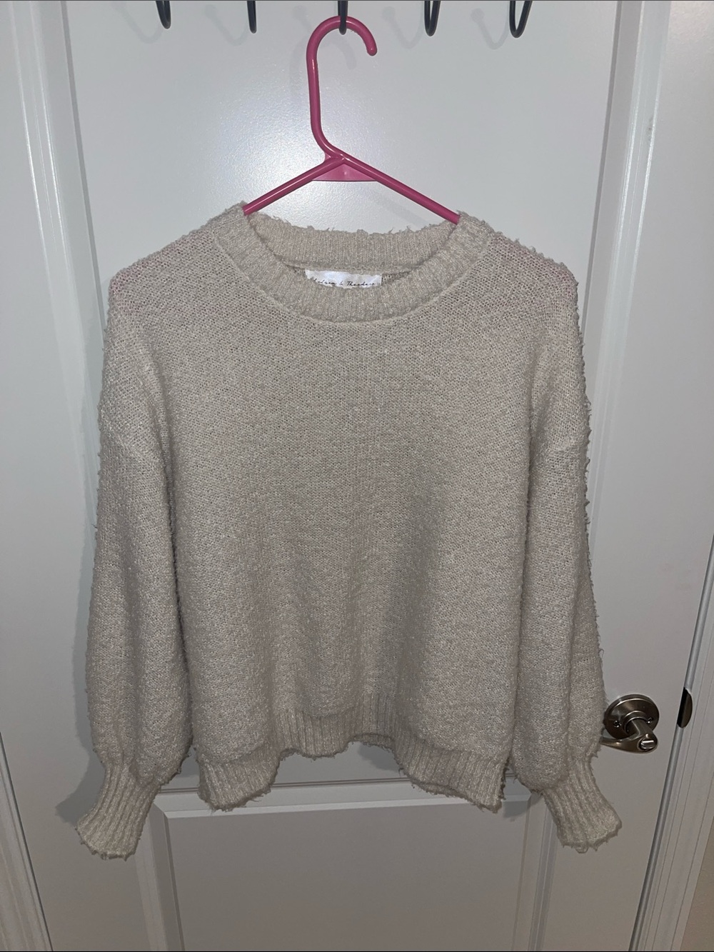 Chelsea & Theodore Cream Textured Crewneck Sweater